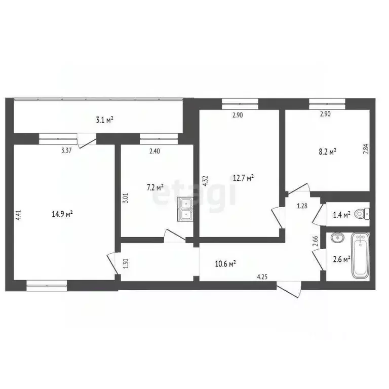 3-к кв. Крым, Сакский район, с. Молочное ул. Ново-Садовая, 3А (51.6 м) - Фото 2