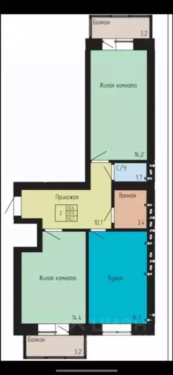 2-к кв. Ставропольский край, Ессентуки Никольская ул., 23 (66.3 м) - Фото 2
