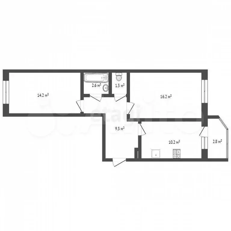 2-к. квартира, 56 м, 5/10 эт. - Фото 0