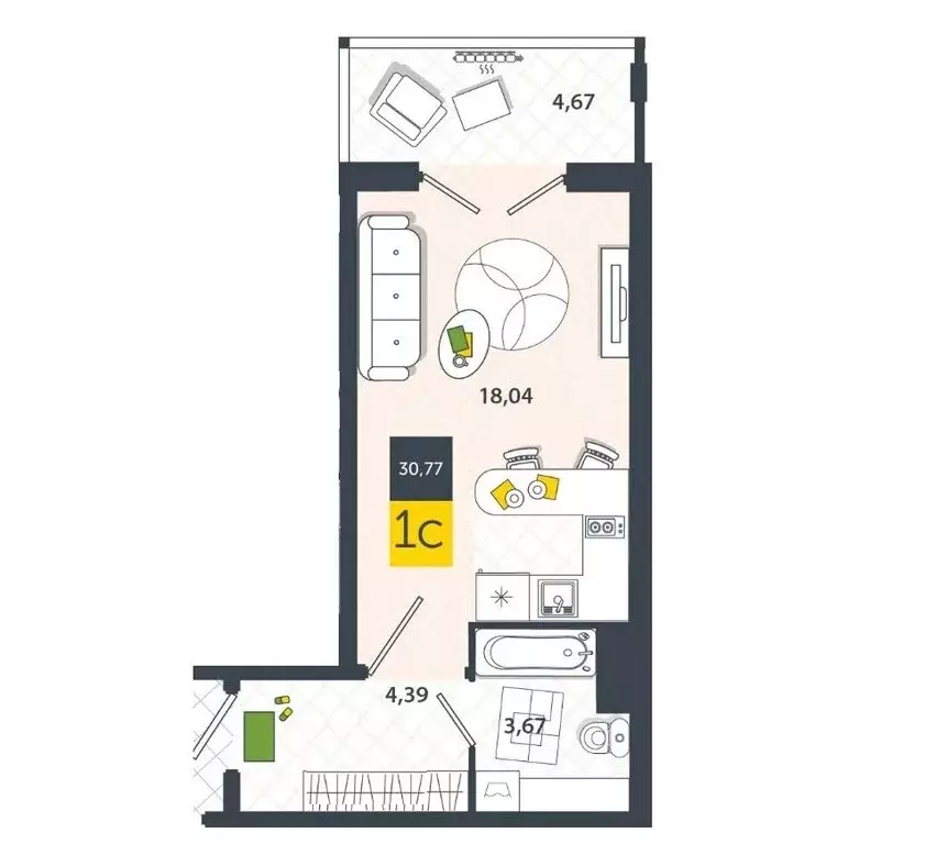 Квартира-студия: Тула, Самоварная улица, 6 (25.4 м) - Фото 1