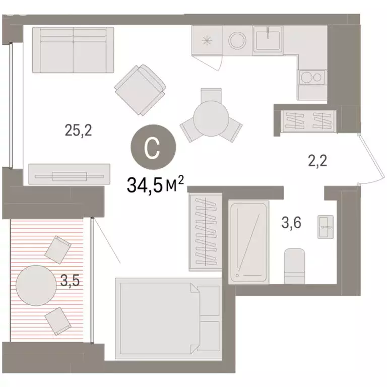 Квартира-студия: Тюмень, Урайская улица (34.46 м) - Фото 1