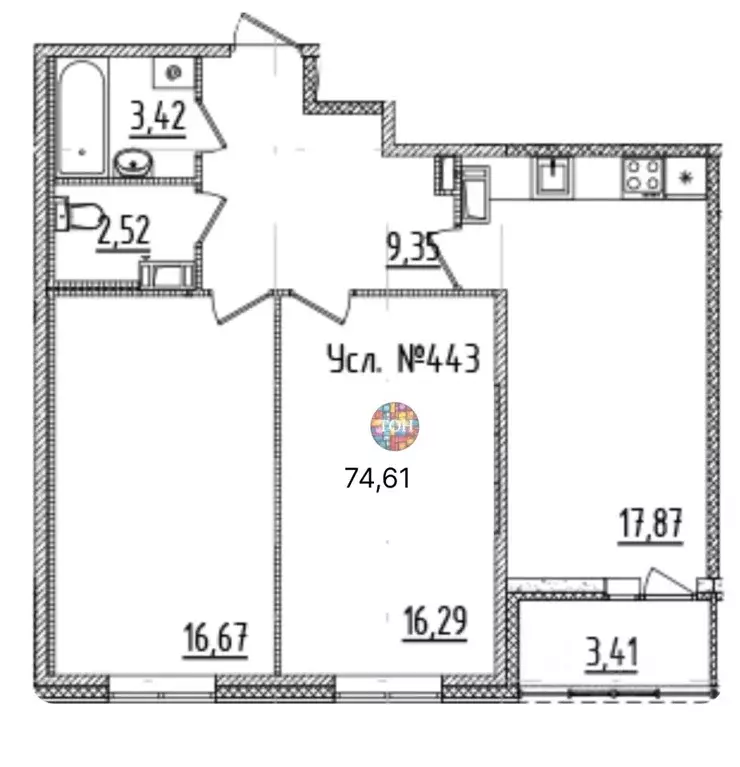 2-к кв. Санкт-Петербург Белоостровская ул., 12 (74.61 м) - Фото 1