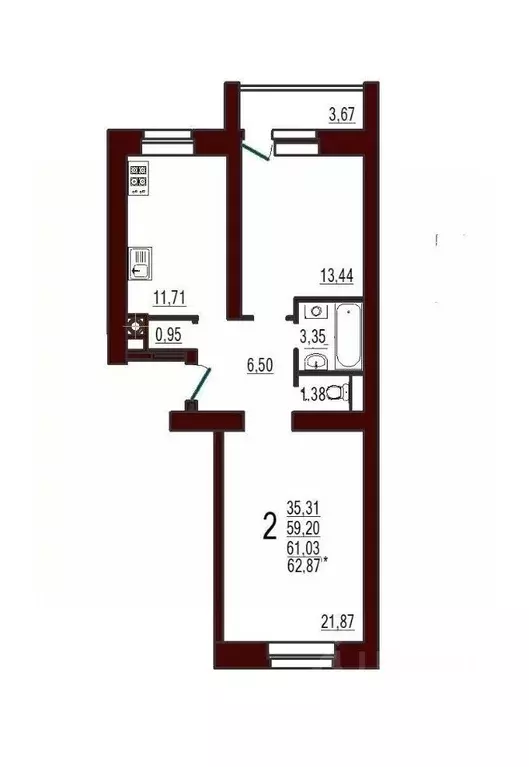 2-к кв. смоленская область, вязьма ул. ленина, 71 (61.03 м) - Фото 0