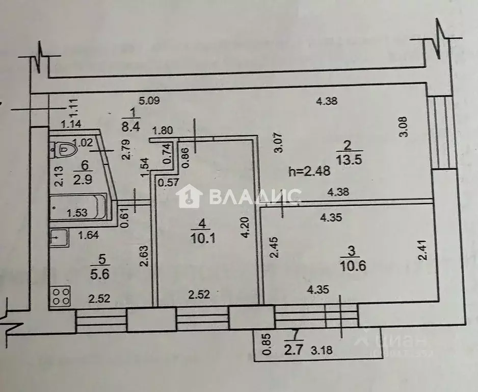 3-к кв. Башкортостан, Стерлитамак ул. Комарова, 6 (50.6 м) - Фото 2