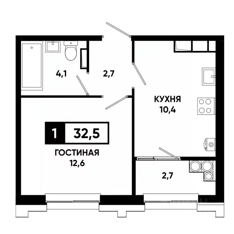 1-к кв. Ставропольский край, Ставрополь просп. Российский, 16к1 (32.5 ... - Фото 1