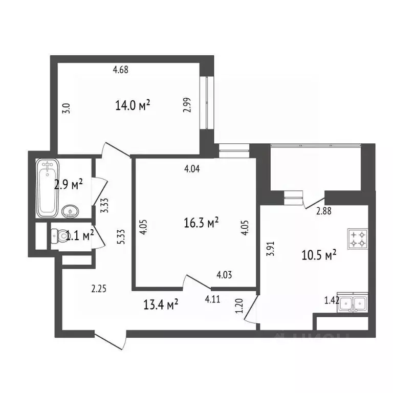 2-к кв. Санкт-Петербург ул. Адмирала Черокова, 18к1 (58.2 м) - Фото 1
