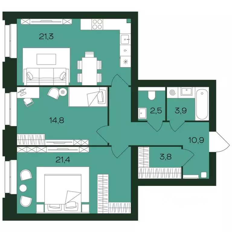 2-к кв. Чувашия, Чебоксары просп. Чебоксарский (78.6 м) - Фото 1