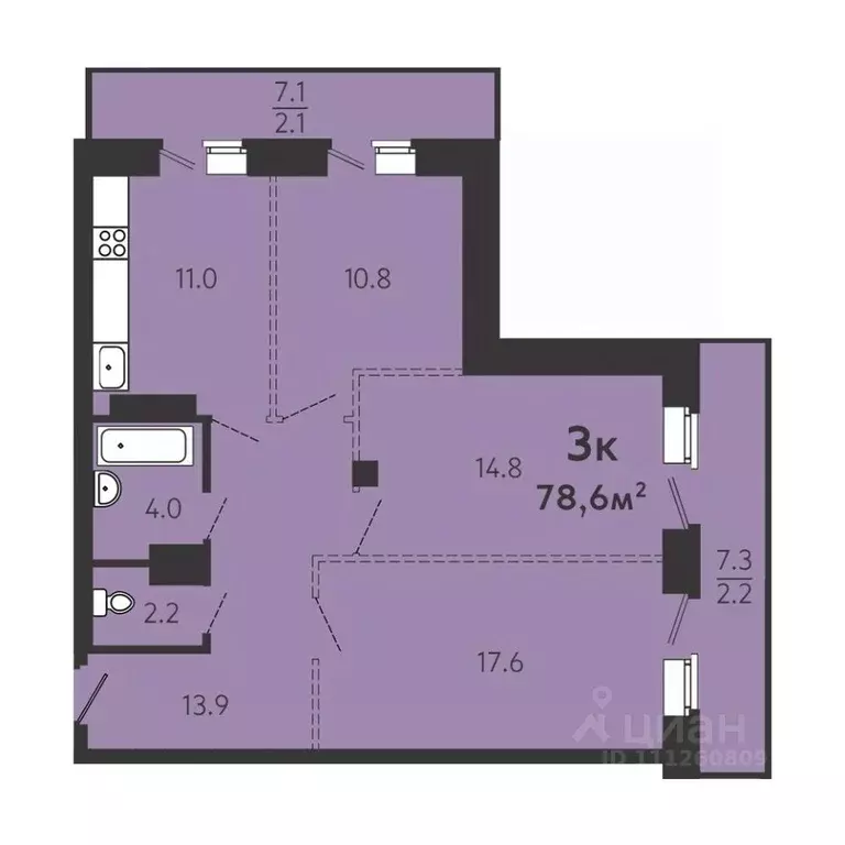 3-к кв. Омская область, Омск ул. 8-я Линия, 197А (74.0 м) - Фото 0