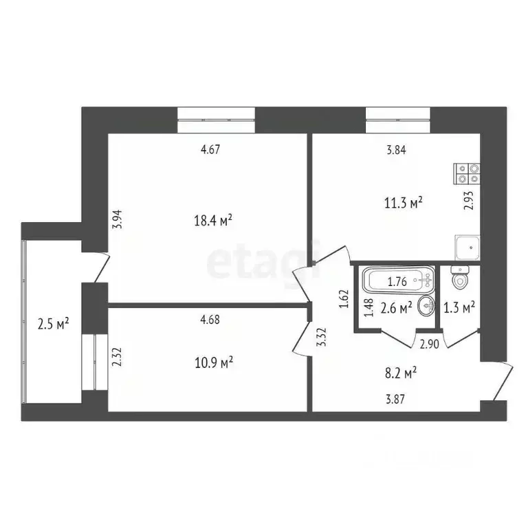 2-к кв. Костромская область, Кострома ул. Экскаваторщиков, 52 (52.7 м) - Фото 0