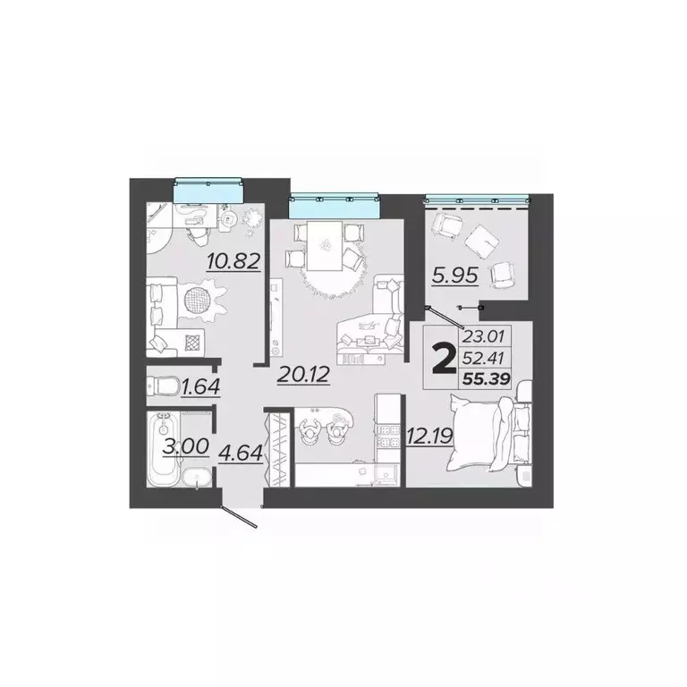 2-к кв. Брянская область, Брянск Архитектор жилой комплекс (55.39 м) - Фото 1