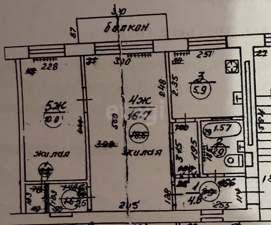 2-к кв. Калининградская область, Калининград ул. Фрунзе, 103А (42.8 м) - Фото 0