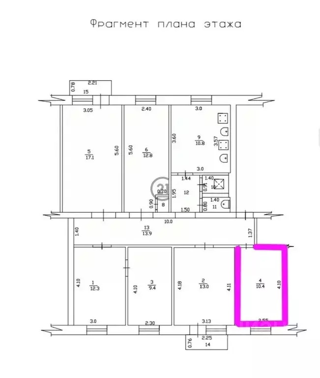 Комната Тамбовская область, Тамбов 1-я Полковая ул., 34 (10.4 м) - Фото 2