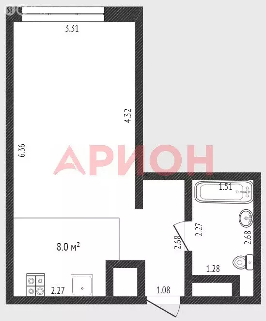 Квартира-студия: Тюмень, улица Новосёлов, 105 (25.2 м) - Фото 0