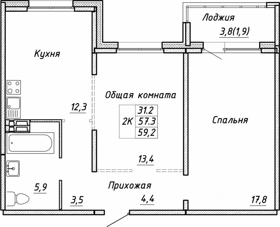 2-к кв. Новосибирская область, Новосибирск ул. Связистов, 13/1 (59.2 ... - Фото 0