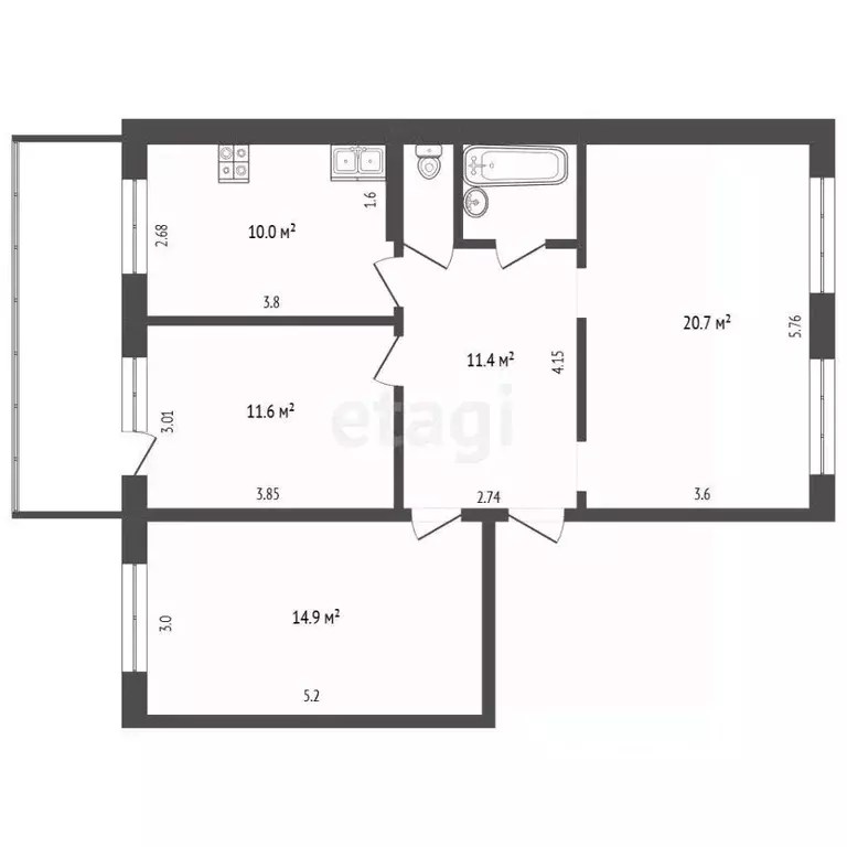 3-к кв. Татарстан, Тукаевский район, Князевское с/пос, пос. Совхоза ... - Фото 2