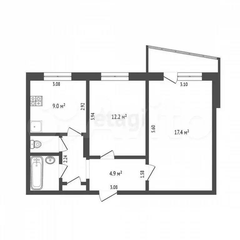 2-к. квартира, 50 м, 2/9 эт. - Фото 0