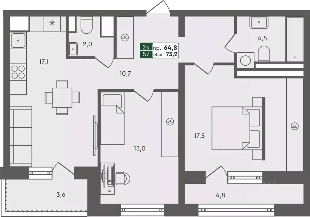 2-к кв. Курганская область, Курган Заозерный жилрайон, 6А мкр, 25/4 ... - Фото 0