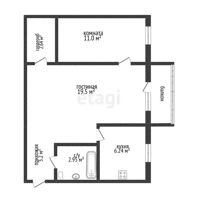 2-комнатная квартира: Тюмень, Рижская улица, 74 (41.8 м) - Фото 1