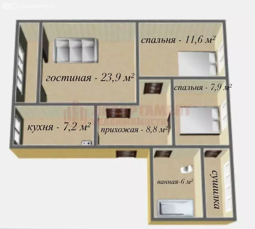 3-комнатная квартира: Астрахань, улица Валерии Барсовой, 4 (66 м) - Фото 1