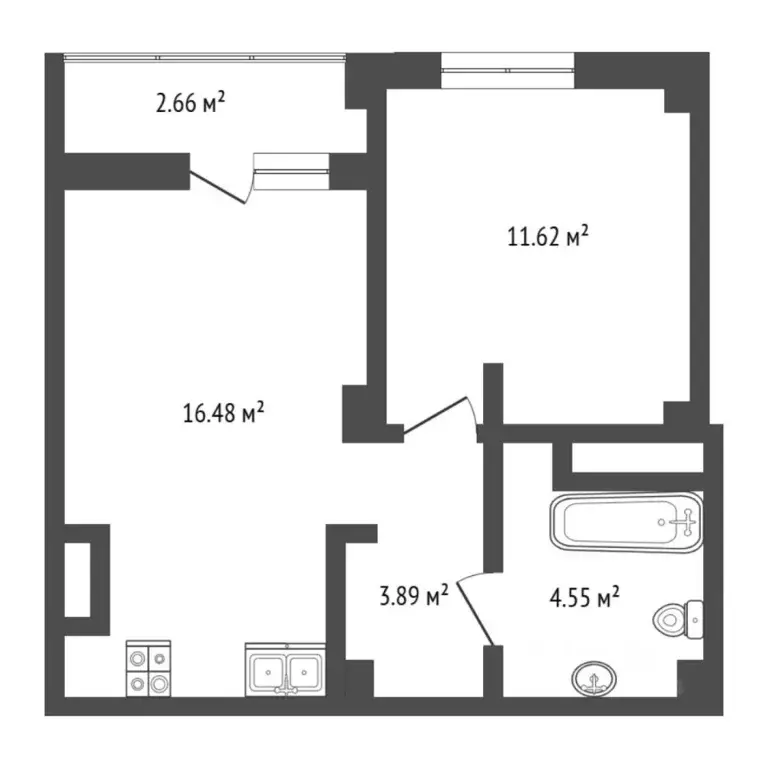 1-к кв. Тюменская область, Тюмень ул. Константина Посьета, 6 (37.0 м) - Фото 1