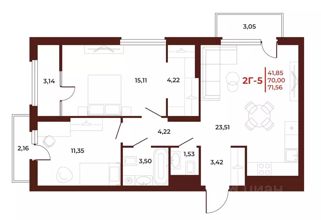 2-к кв. Пензенская область, Пенза Арбери жилой комплекс (71.56 м) - Фото 1