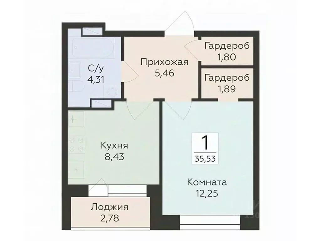 1-к кв. Воронежская область, Воронеж ул. Матросова, 64А (35.53 м) - Фото 0