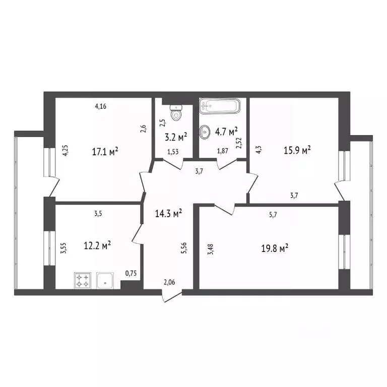3-к кв. Иркутская область, Иркутск ул. Ядринцева, 15 (87.2 м) - Фото 2