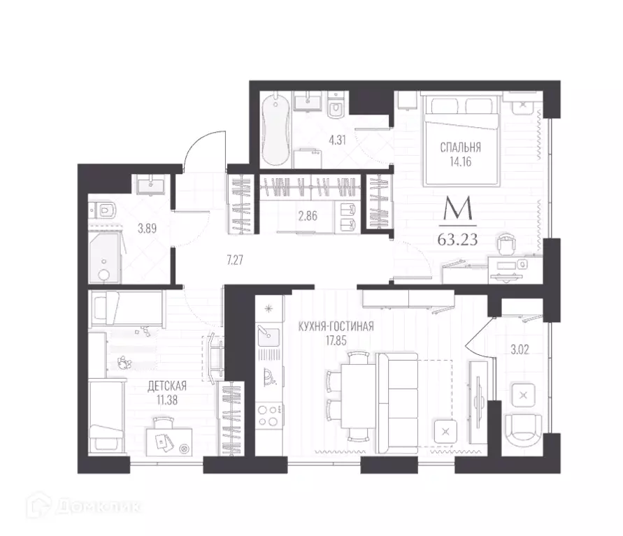 Продаётся 2-к квартира, 63 м - Фото 1