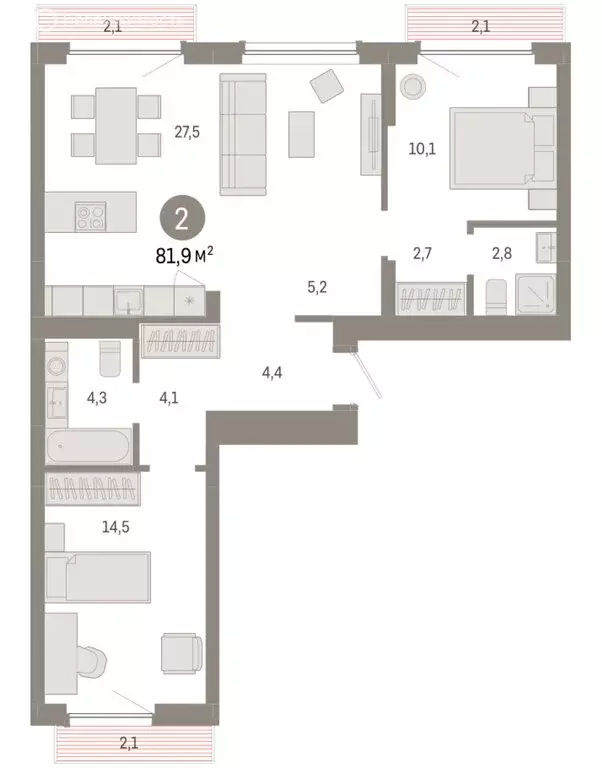 2-комнатная квартира: Новосибирск, квартал Лебедевский (81.9 м) - Фото 1