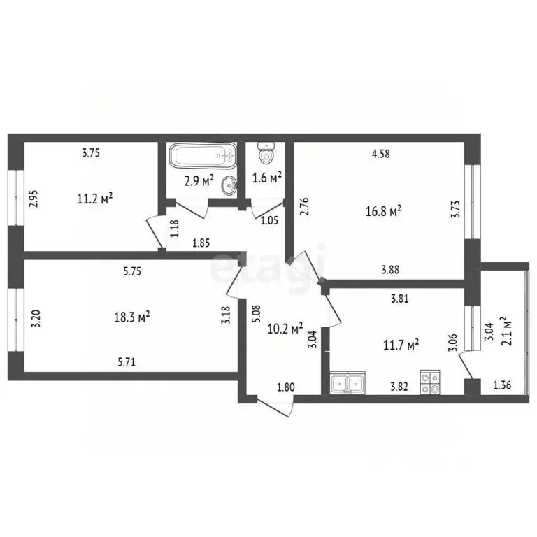 3-к кв. Башкортостан, Стерлитамакский район, Отрадовский сельсовет, с. ... - Фото 2