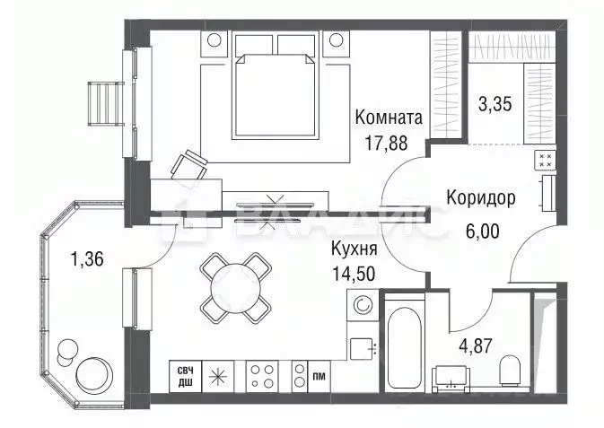 1-к кв. Московская область, Одинцово Северная ул., 5к3 (47.96 м) - Фото 0