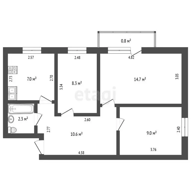 3-комнатная квартира: Стерлитамак, улица Механизации, 3Б (51.9 м) - Фото 1