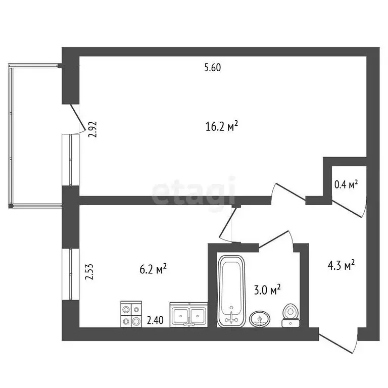 1-комнатная квартира: Альметьевск, улица Тельмана, 45 (30 м) - Фото 1