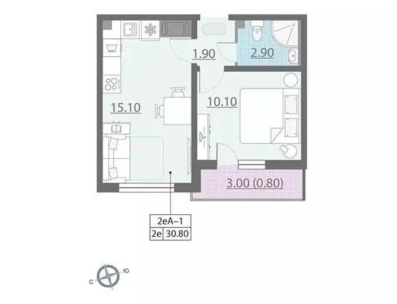 1-к квартира, 30.8 м - Фото 0