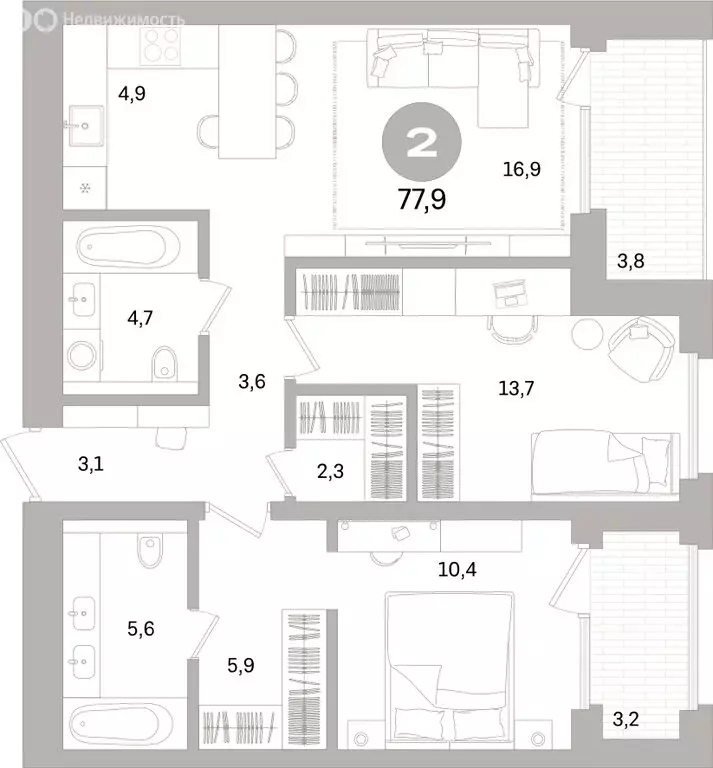 2-комнатная квартира: Санкт-Петербург, Василеостровский район, ЖК ... - Фото 2