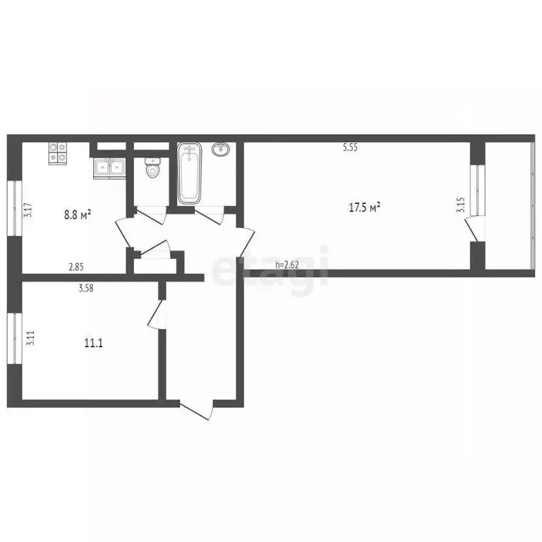 2-к кв. Ямало-Ненецкий АО, Муравленко Пионерская ул., 28 (51.5 м) - Фото 2