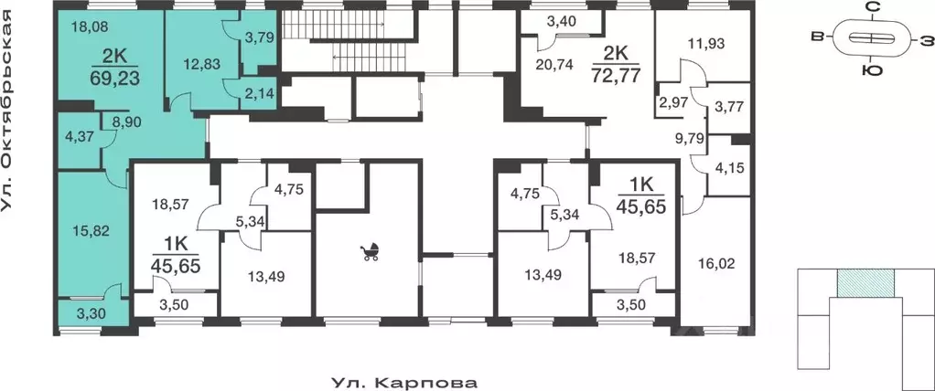 2-к кв. Тульская область, Тула ул. Карпова, 103А (69.23 м) - Фото 1