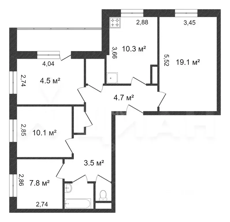 4-к кв. Татарстан, Казань ул. Четаева, 22 (81.0 м) - Фото 1