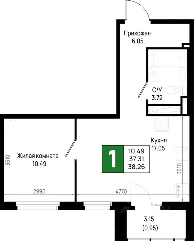 1-к кв. Ленинградская область, Всеволожский район, Свердловское ... - Фото 1