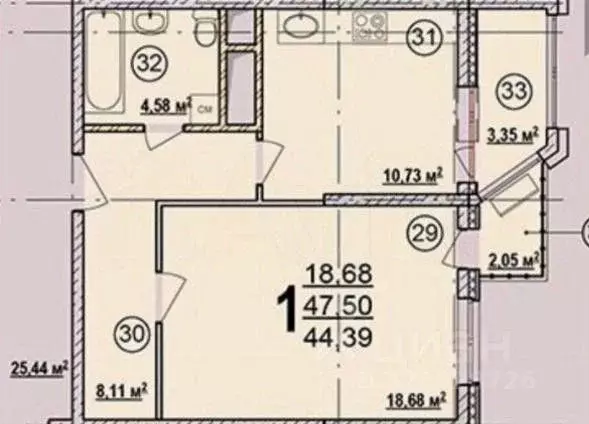 1-к кв. Белгородская область, Белгород ул. Шаландина, 5А (43.0 м) - Фото 2