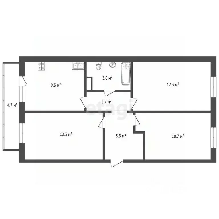 3-к кв. Тюменская область, Тюмень ул. Новоселов, 107к2 (55.7 м) - Фото 2