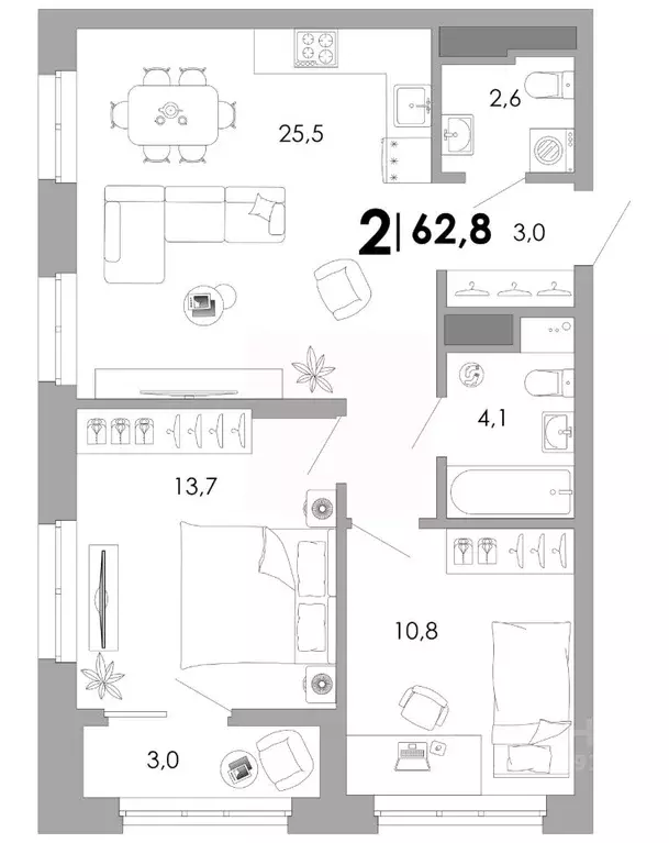 2-к кв. Владимирская область, Владимир Уно жилой комплекс (62.82 м) - Фото 1