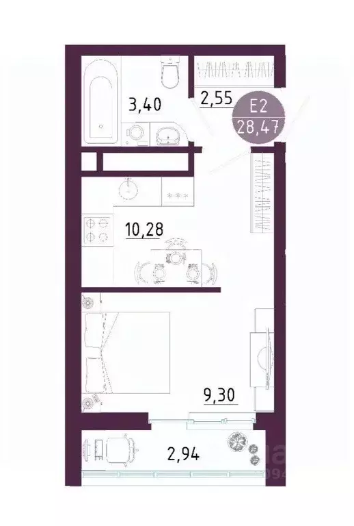 Студия Тульская область, Тула ул. Купцов Гречихиных, 10 (28.47 м) - Фото 2