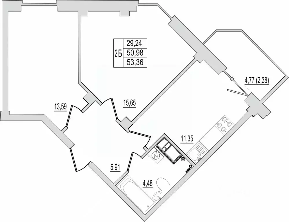 2-к кв. Псковская область, Псков Линейная ул., 87 (53.36 м) - Фото 1
