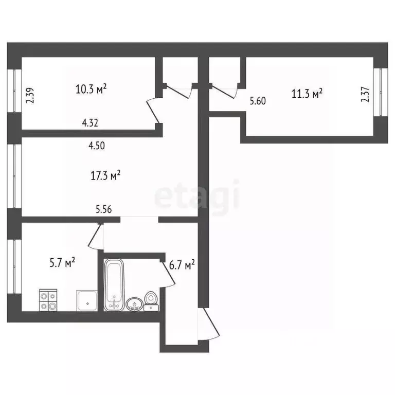 3-к кв. Ярославская область, Ярославль ул. Рыкачева, 11 (55.6 м) - Фото 1