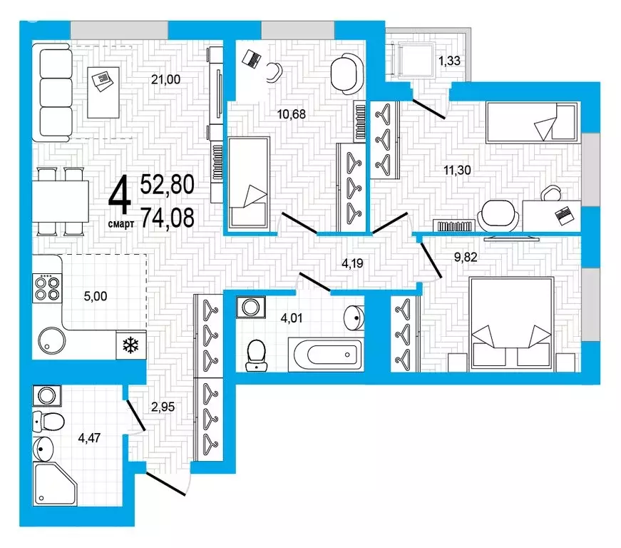 4-комнатная квартира: Уфа, Яркий бульвар, 8/1 (74.08 м) - Фото 1