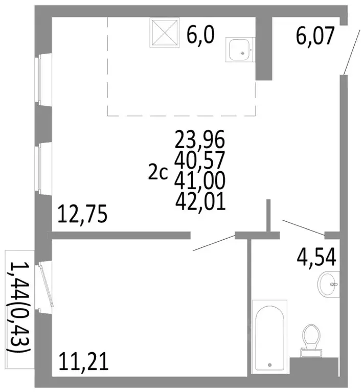 2-к кв. Челябинская область, Челябинск ул. Блюхера, 125Б (41.0 м) - Фото 0