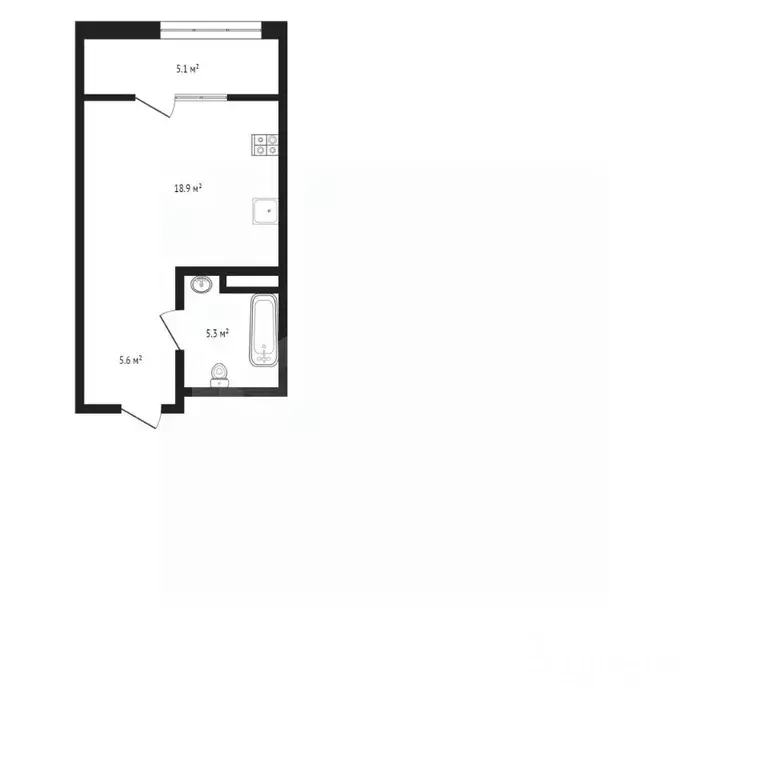 Студия Тюменская область, Тюмень ул. Евгения Войнова, 7 (37.0 м) - Фото 2