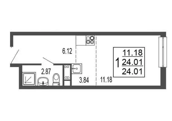 Квартира-студия: Лыткарино, 6-й микрорайон, 15Г (24.01 м) - Фото 0