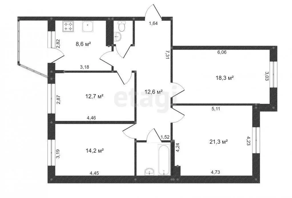 4-комнатная квартира: Вологда, Старое шоссе, 4А (92 м) - Фото 1